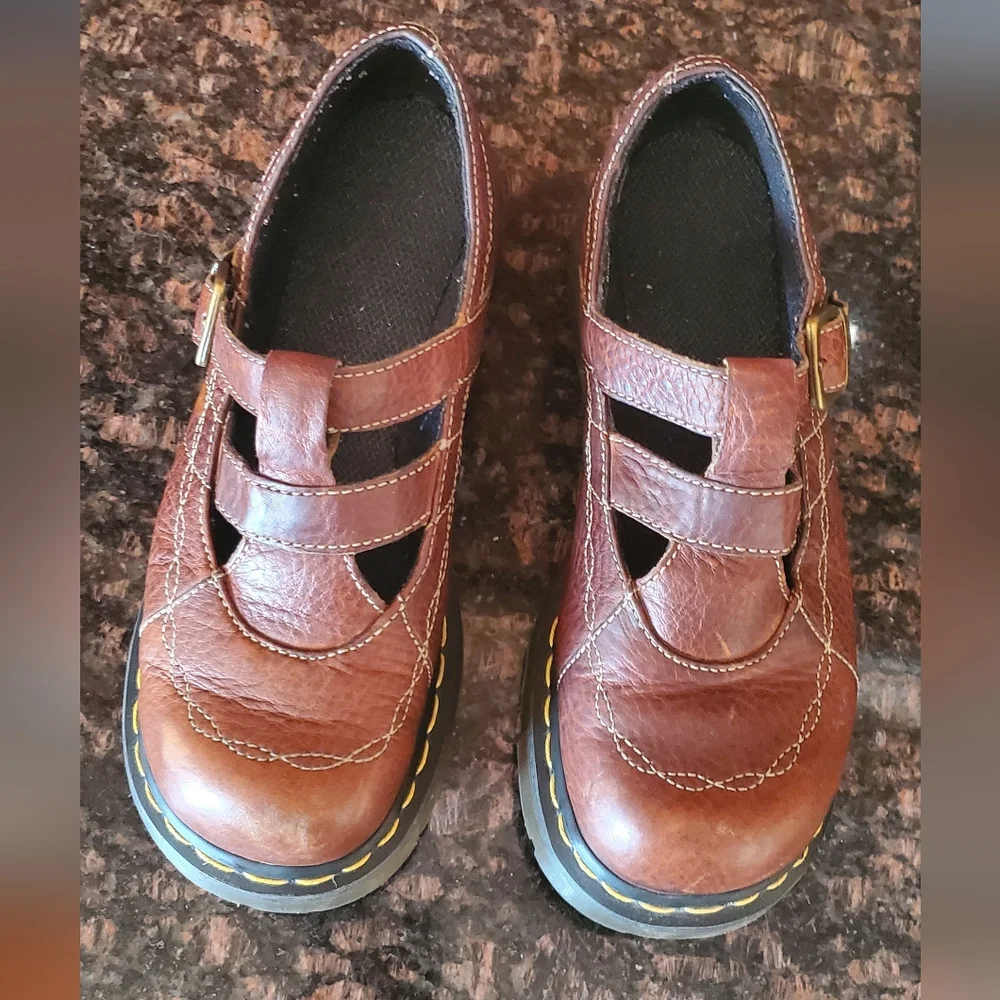 Dr. Martens Brown Leather Mary Jane Shoes - Picture 2 of 11